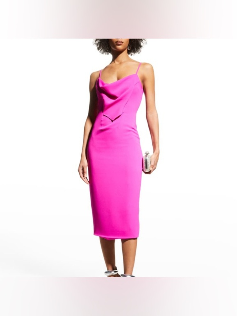 Et Ochs Natalie Draped Cowl Midi Slip Dress in Hot Pink